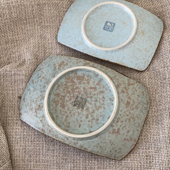 Set of two Korean pottery ceramic serving dish blue glaze - Picture 3 of 3